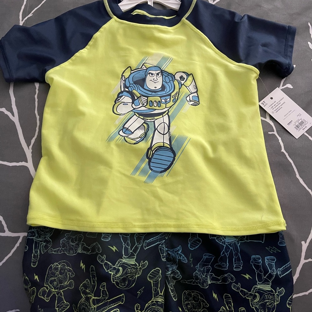 NWT Disney Buzz Lightyear swim trunks with rash guard